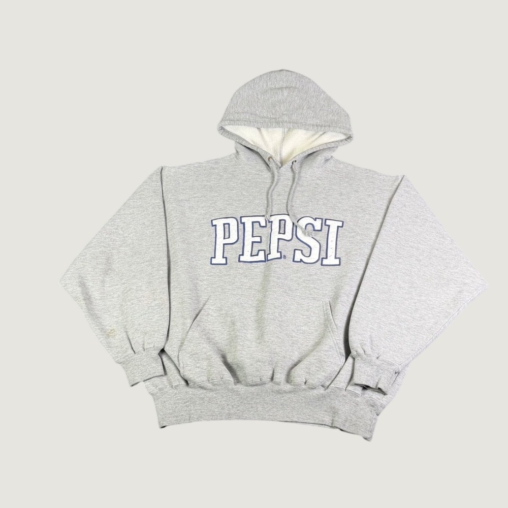 Vintage Pepsi Hoodie Mens XL Gray Embroidered Spell Out Sweatshirt 90s Logo